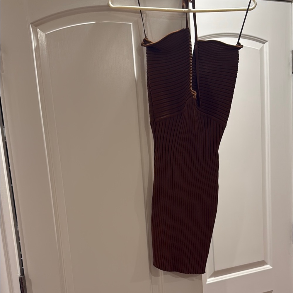 Elegant Brown Pleated Dress